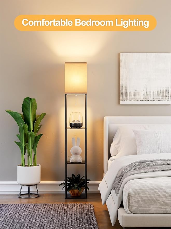 Floor Lamp with Shelves for Living Room, Shelf Floor Lamp with 3 CCT LED Bulb - Image 5