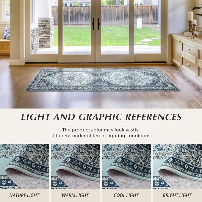 Runner Rug for Bedroom, 2x6 Non-Slip Vintage Area Rug, Machine Washable Boho - Image 4