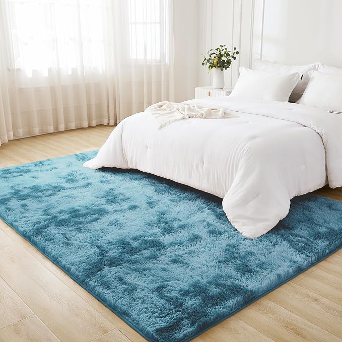 Litanika 5x8 Shag Area Rug for Living Room Bedroom, Tie-Dyed Blue High Pile - Image 3