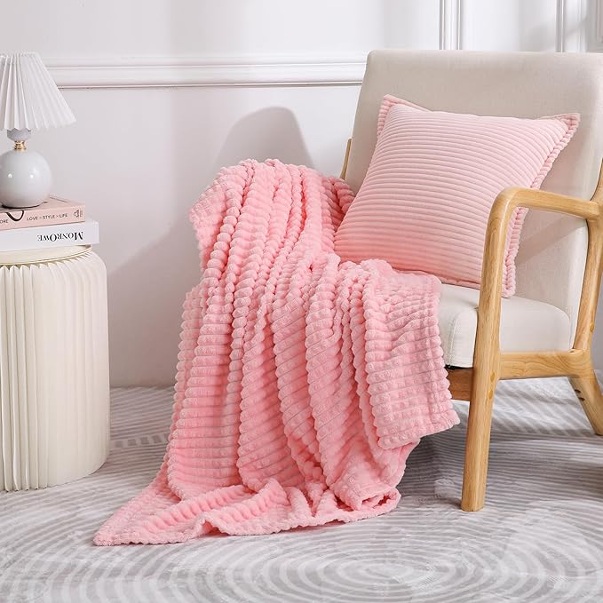 Puncuntex Flannel Fleece Throw Blanket Light Pink 90"×90", Super Soft Plush - Image 2