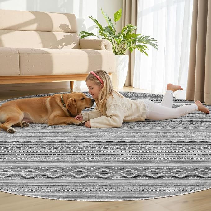 cotiled 8x8 Round Area Rug Living Room: Washable Boho Rugs - Image 7