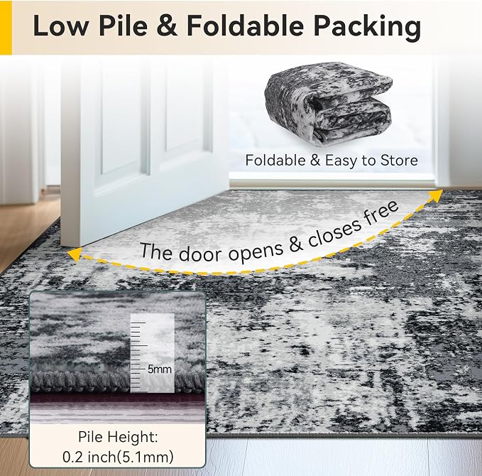 Washable Area Rugs Square 6ft Non-Slip Modern Abstract Soft - Image 3