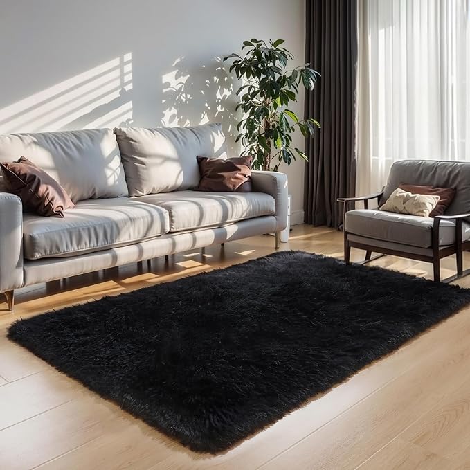 KICHOWUA 3x5 Black Fluffy Shag Rug - Image 6