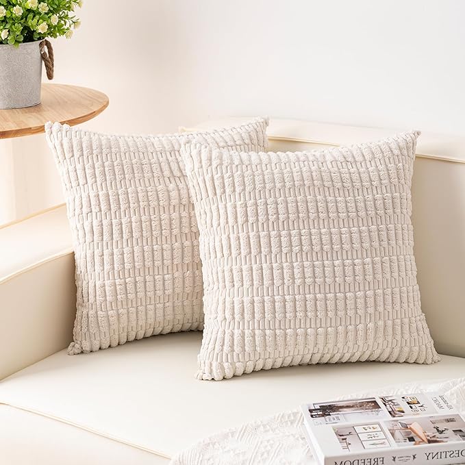 Pack of 2 Corduroy Decorative Throw Pillow Covers 24x24 InchSoft Striped Pillow by Unknown