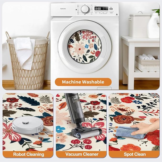 Tangsoo Runner Rug for Hallways Kitchen Rug, Non Slip 2x6 Washable Boho Floral - Image 4
