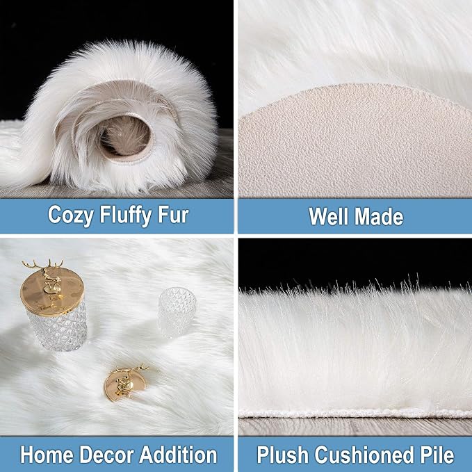 Carvapet Soft Fluffy Rugs Faux Fur Sheepskin Area Rug - Image 4