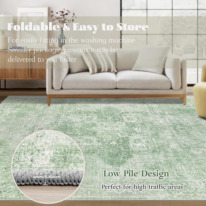 Area Rug 8x10 Washable Rug, Vintage Boho Medallion Rugs Non-Slip Soft Low Pile - Image 7