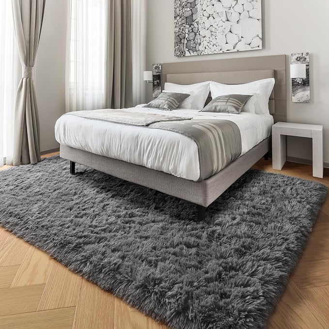 PAGISOFE Grey Area Rugs for Living Room Bedroom Rug 5x8 Rugs Soft Plush Fluffy - Image 4
