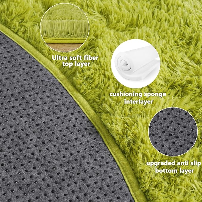 5'x5' Grass Green Round Rug for Bedroom, Ultra Soft Fluffy Circle Rug for Kids - Image 5