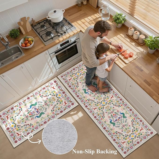 HEBE Washable Kitchen Rugs Sets of 3, Non Slip Absorbent Kitchen Rugs and Mats - Image 4