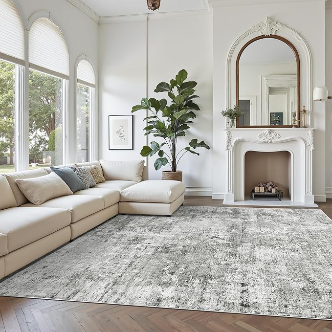 Abstract Rug 8x10 Large Living Room Rugs Neutral Modern Washable Area Rugs - Image 2