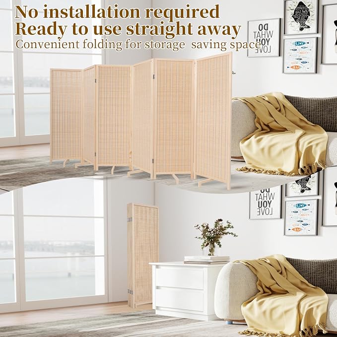 Bamboo Room Divider Panel with 360°Rotating Feet, 6 Panel 47" H Short Folding - Image 4
