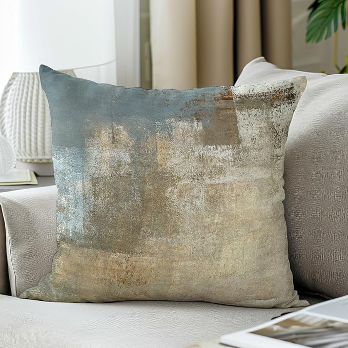 Grey and Beige Abstract Art Contemporary Pillow Cover, Modern Neutral - Image 3