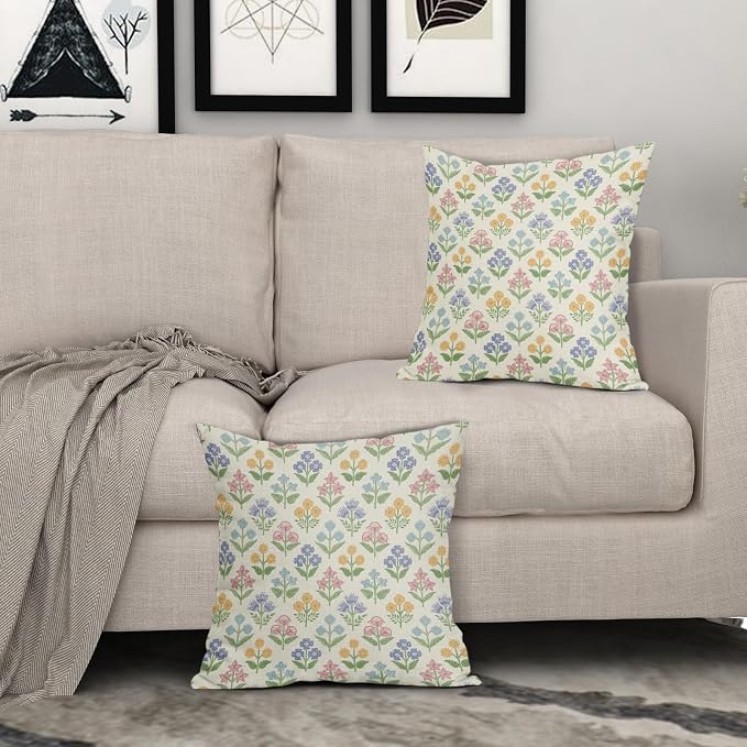 Spring Floral Easter Block Print Pillow Covers 20x20 Inch Set of 2 - Image 3