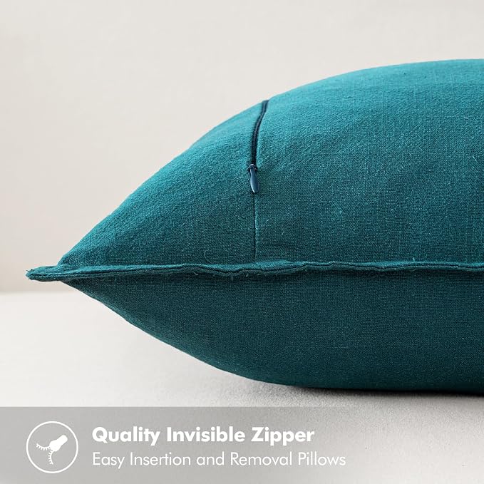 MIULEE Decorative Linen Pillow Covers 20x20 Inch Teal Blue ​Boho Farmhouse​ - Image 3