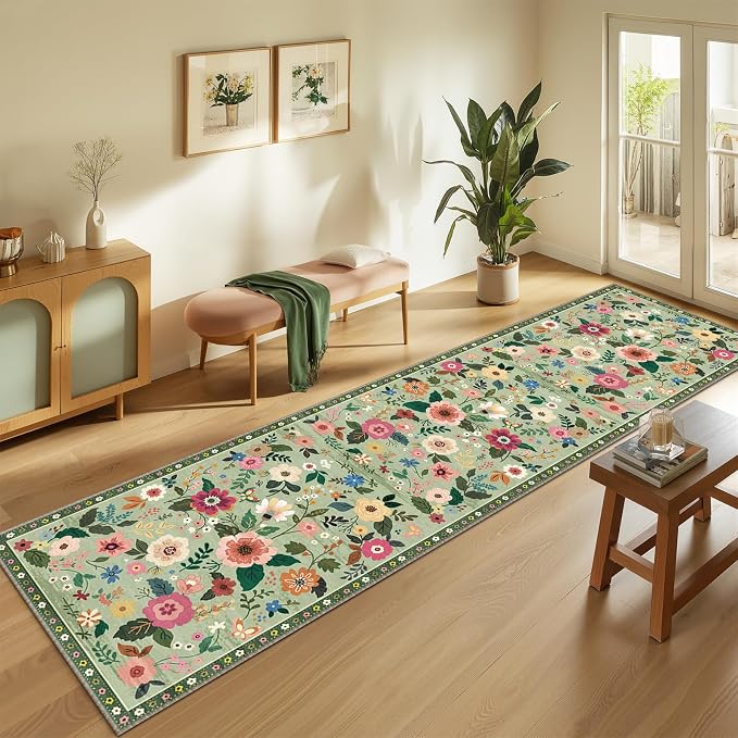 RELEANY Floral Nursery 2x10 Area Rugs Washable Print Boho Cute Carpet Non Slip - Image 2