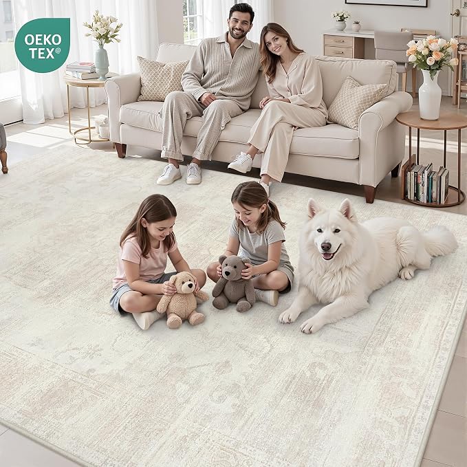 Area Rugs 9x12 Living Room: Vintage Boho Neutral Washable Rug Indoor Soft Large - Image 7