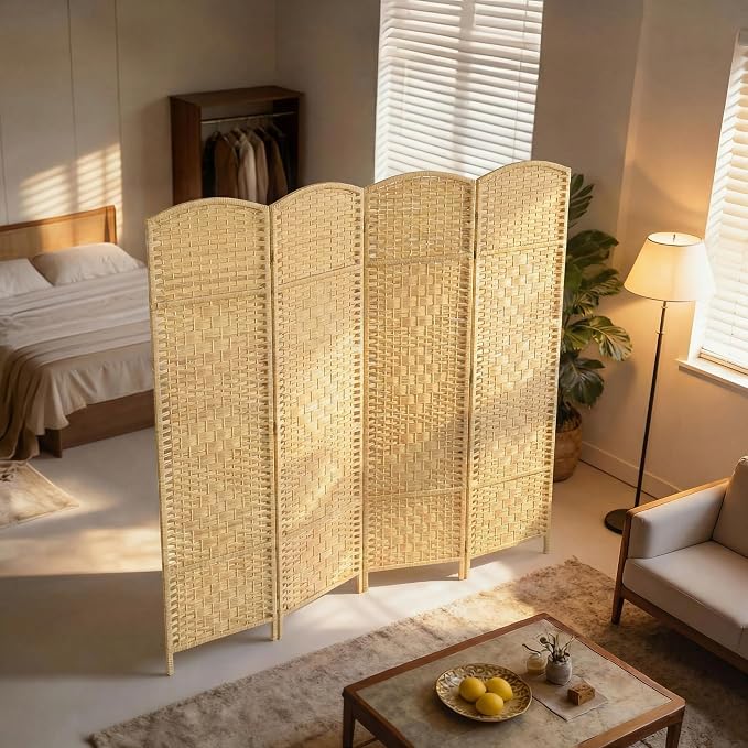 HOMCOM Room Divider, 6 Ft 4 Panel Folding Privacy Screen, Hand-Woven PP Wall - Image 6