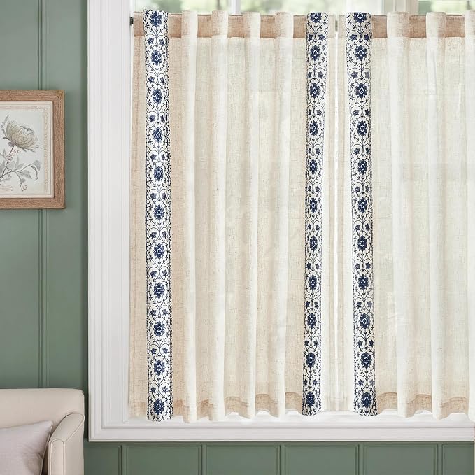 jinchan Small Window Curtains 45 Inch Length Linen Cafe Curtains - Image 5