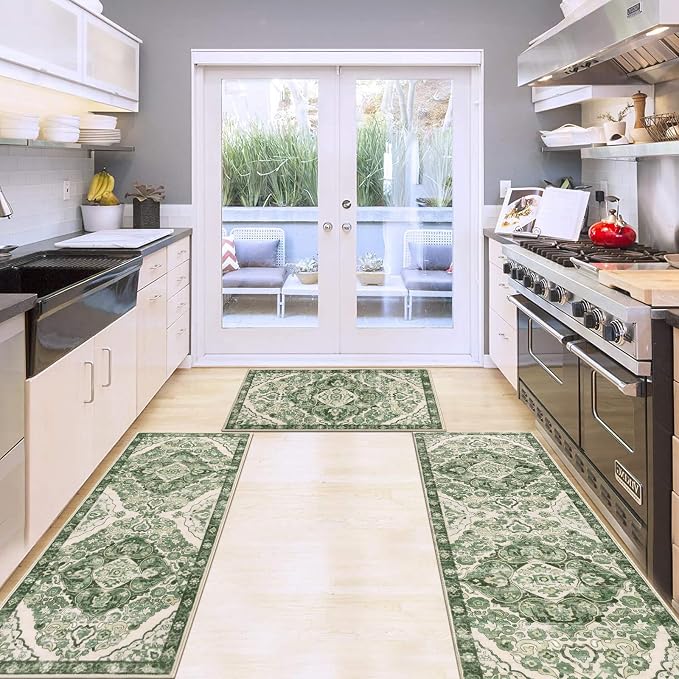 HEBE Farmhouse Kitchen Rugs Sets of 3 Non Slip Washable Boho Kitchen Rugs and - Image 7