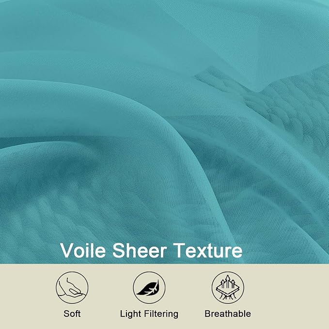 Turquoise Sheer Curtains for Bedroom Living Room 45 Inch Length 2 Panels - Image 3