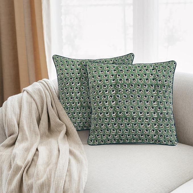 Ridhi Block Print Basil Green Pillow Cover 16" x 16" Decorative Couch Pillows - Image 8