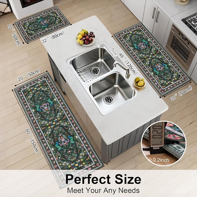 HEBE Washable Kitchen Rugs Sets of 3, Non Slip Absorbent Kitchen Rugs and Mats - Image 2
