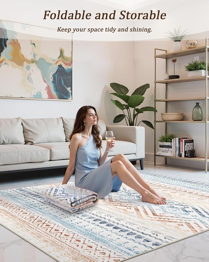 Miukiki 4x6 Area Rug for Living Room Moroccan Washable Rugs Non Slip Indoor - Image 5