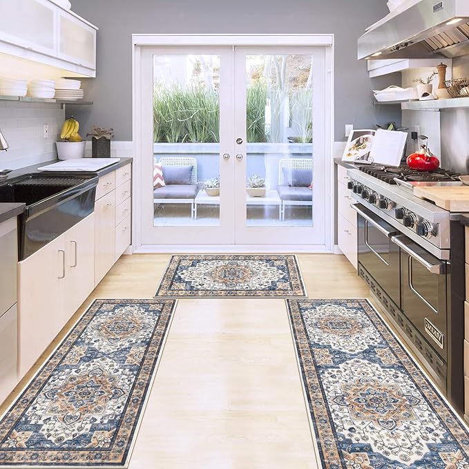 HEBE Farmhouse Kitchen Rugs Sets of 3 Non Slip Washable Boho Kitchen Rugs and - Image 7