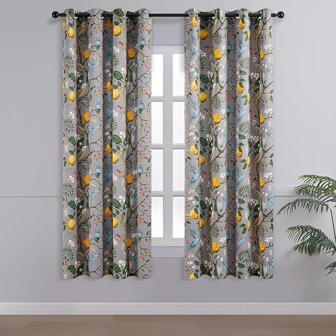 Topfinel Kitchen Curtains 45 Inch Length Gray Vintage Blackout Curtains - Image 2