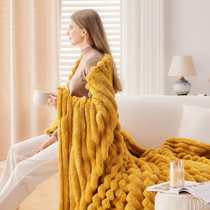 NEWCOSPLAY Super Soft Throw Blanket Mustard Yellow Premium Silky Flannel Fleece - Image 5
