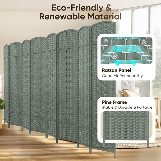 JOSTYLE Room Divider 6ft. Tall Extra Wide Privacy Screen, 8-Panel Folding - Image 3