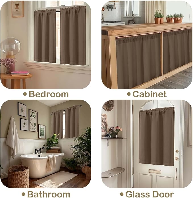 OVZME Brown Blackout Curtains for Small Window Treatment, Light Blocking Short - Image 5