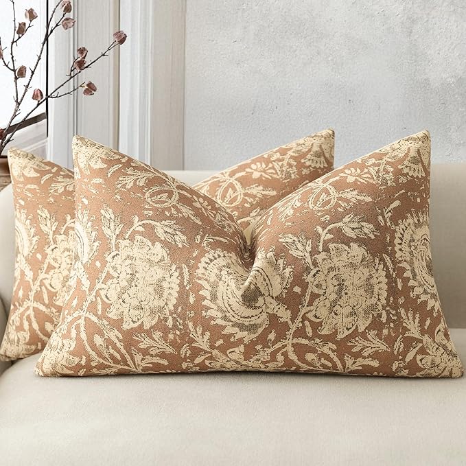 Vintage Floral Print Throw Pillow Covers 12x20 Set of 2 Neutral Modern by DKwizme