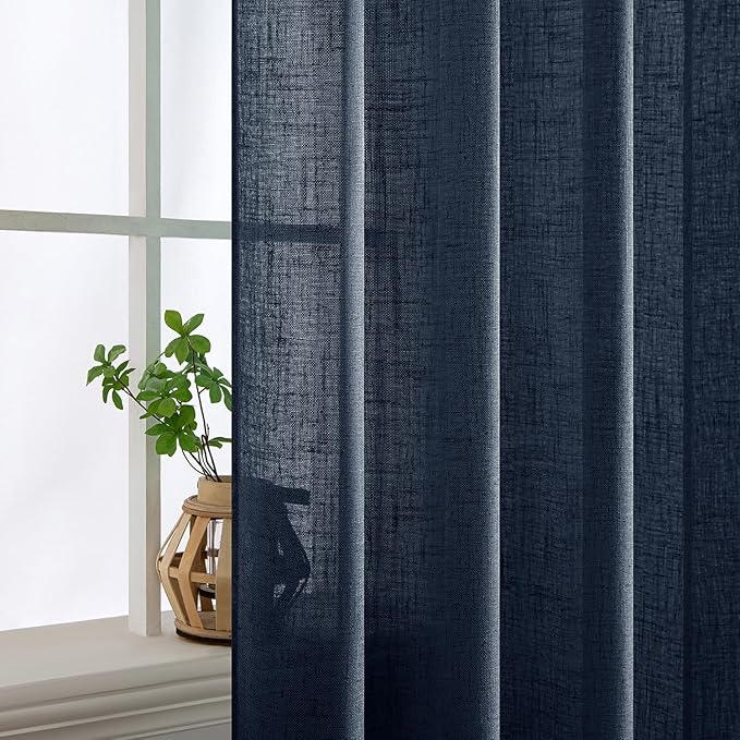 MIULEE Navy Blue Short Linen Curtains 45 Inch Length 2 Panels - Image 5