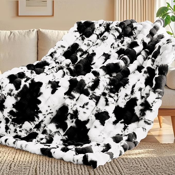 Touchat Cow Print Blanket for Couch, Faux Fur Throw Blanket, Super Heavy Warm - Image 3
