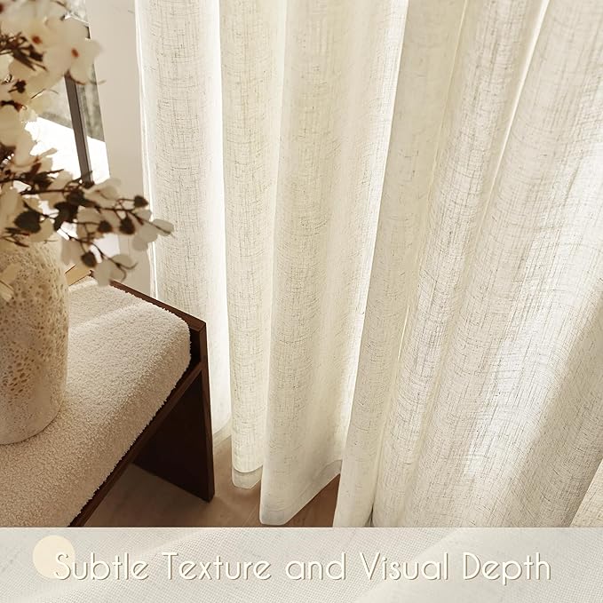 Faux Linen Beige Curtains 90 inches Long - Image 3