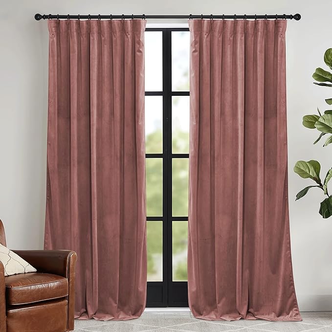 RYB HOME Dusty Pink Velvet Curtains 84 inch, Room Darkening Window Curtains by RYBHOME