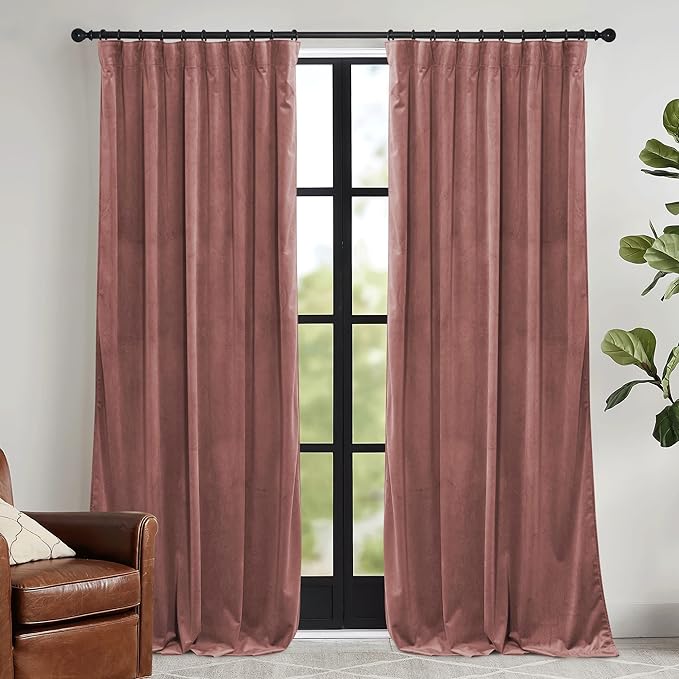 RYB HOME Dusty Pink Velvet Curtains 108 inch, Darkening Window Curtains by RYBHOME