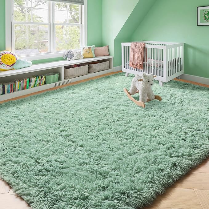 Amdrebio Sage Green Area Rugs for Living Room Bedroom Aesthetic, Fluffy Furry - Image 8