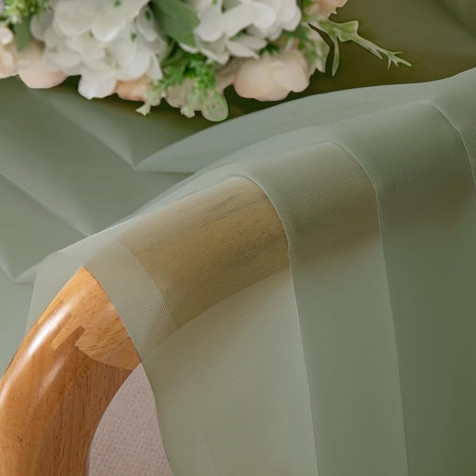 Chyhomenyc Sage Green Sheer Curtains 54 Inch Long 2 Panels Set, Short Rod - Image 8