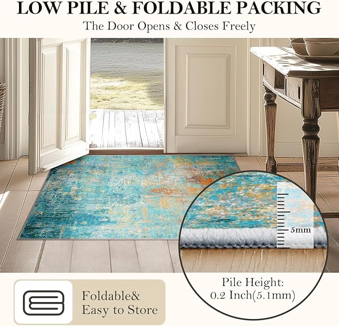 Washable Area Rugs 2'x10' Non-Slip Modern Abstract Soft - Image 5