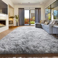 Amdrebio Tie-Dyed Light Grey Large Living Room Rugs 6x9, Furry Shag Area Rug by Amdrebio