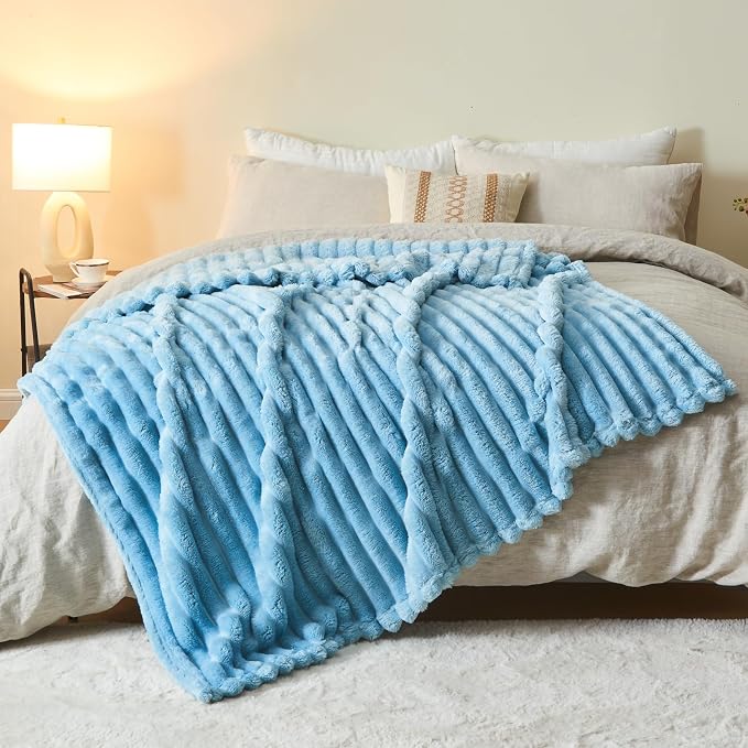 NEWCOSPLAY Super Soft Twin Blanket Blue Premium Silky Flannel Fleece 3D Ribbed - Image 9