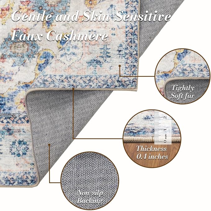 Area Rug 6×9, Large Vintage Boho Rug, Ultra-Soft Low Pile, Non Slip, Stain - Image 4
