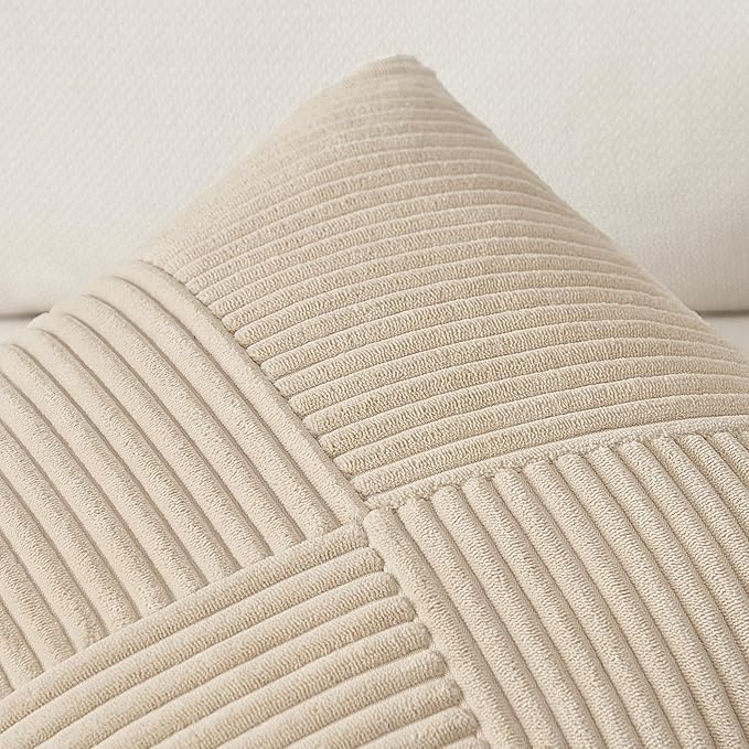 Topfinel 26x26 inches Euro Pillow Covers Set of 2 Tan Corduroy Decorative Throw - Image 4