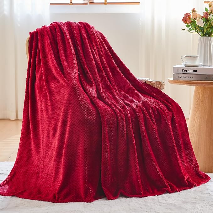 NEWCOSPLAY Super Soft King Blanket Red Premium Silky Flannel Fleece Leaves - Image 7