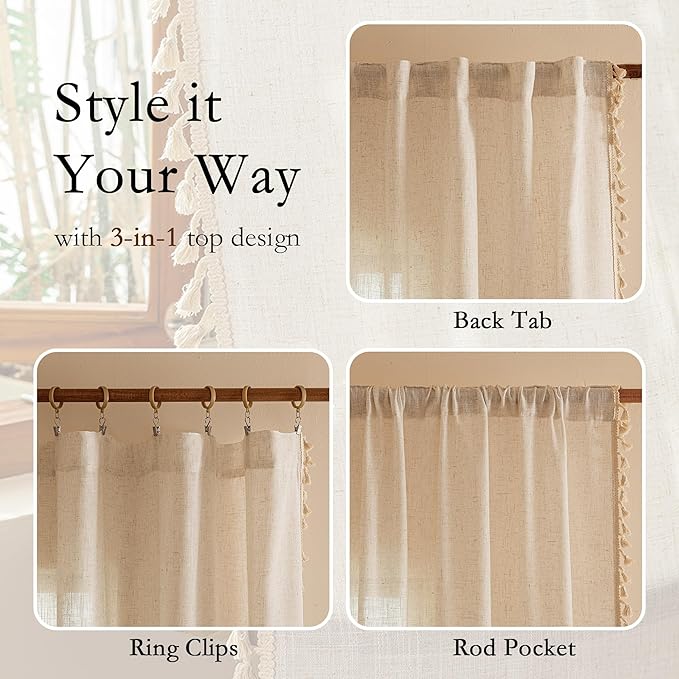 MYSKY HOME Linen Sheer Curtains 63 Inch Length - Image 3