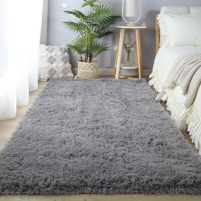 Grey Shag Rugs for Bedroom 5x7: Soft Shag Plush Area Rug for Living Room by CAIYUECS