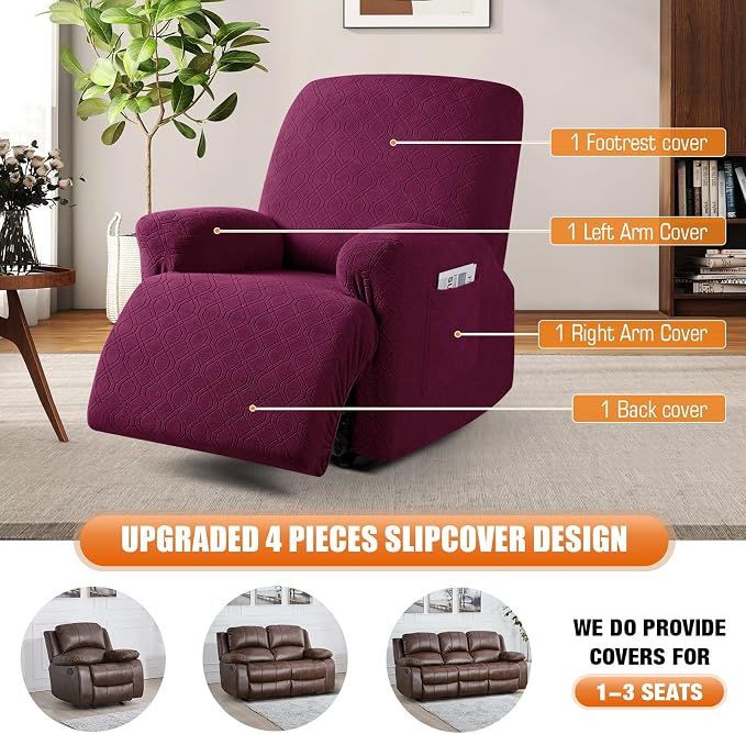VANSOFY Oversized Recliner Chair Cover, 4-Pieces Stretch Recliner Covers - Image 6